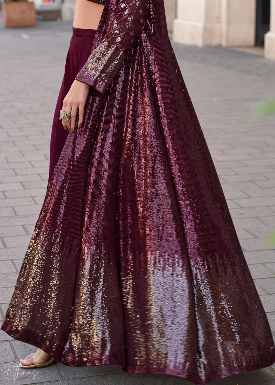 Wine Georgette Jacket Choli Palazzo Suit