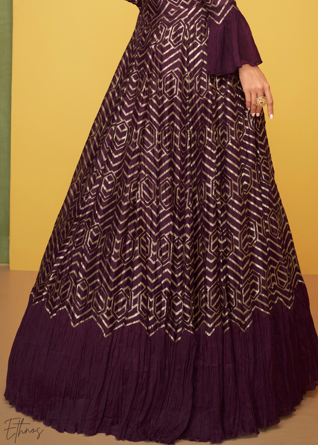 Wine Gilded Silk Jacket Gown Set