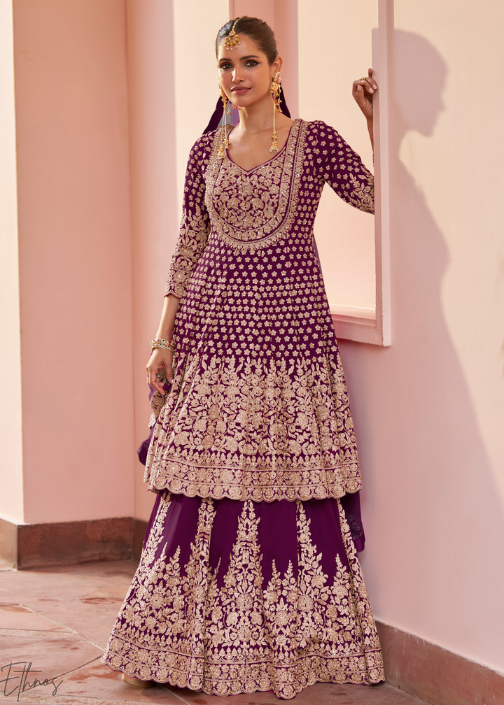Wine Purple Georgette Anarkali Lehenga Suit