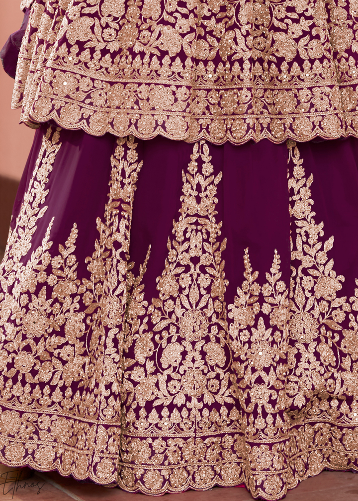 Wine Purple Georgette Anarkali Lehenga Suit