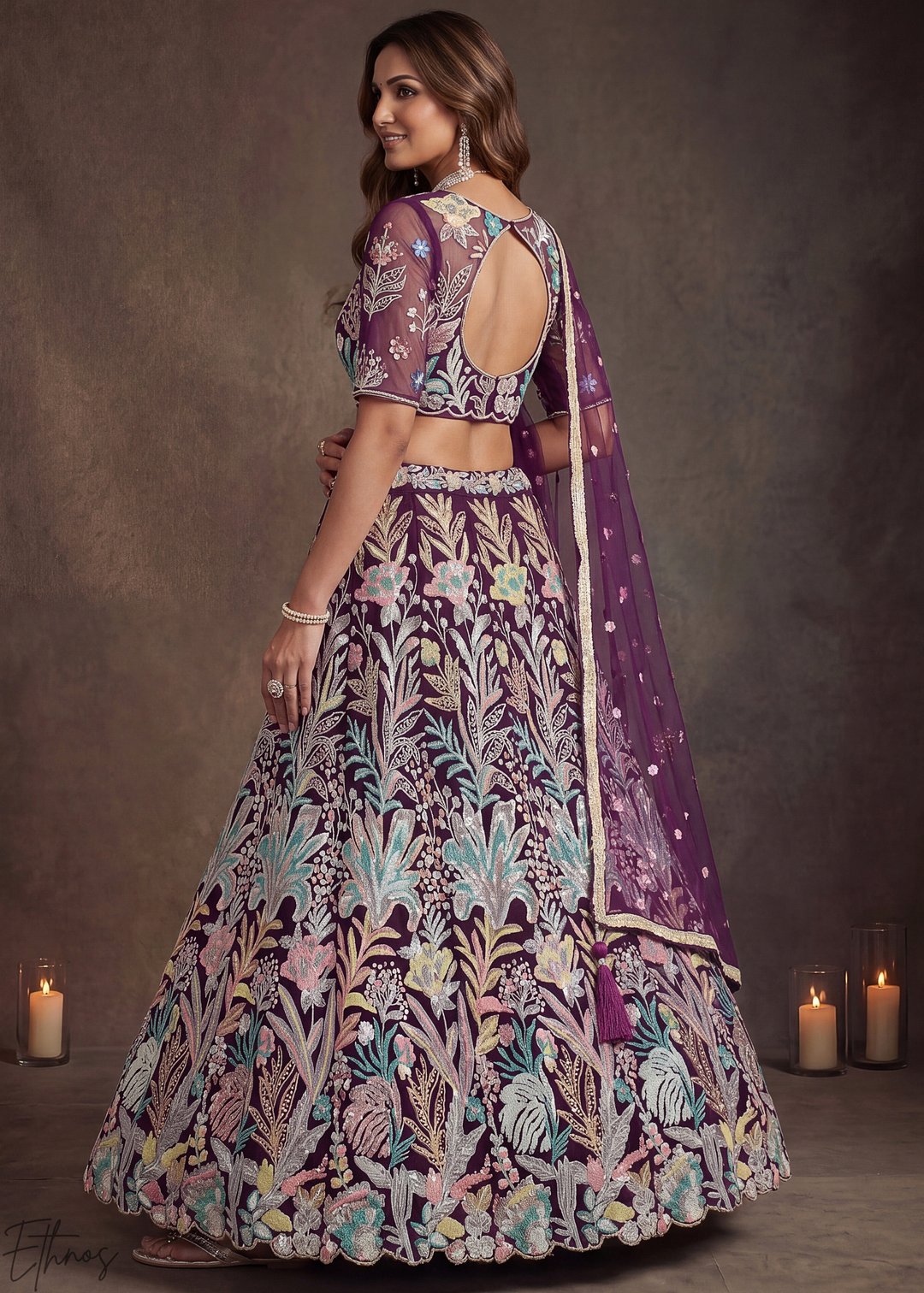 Wine Radiant Blossom Soft Net Lehenga Choli