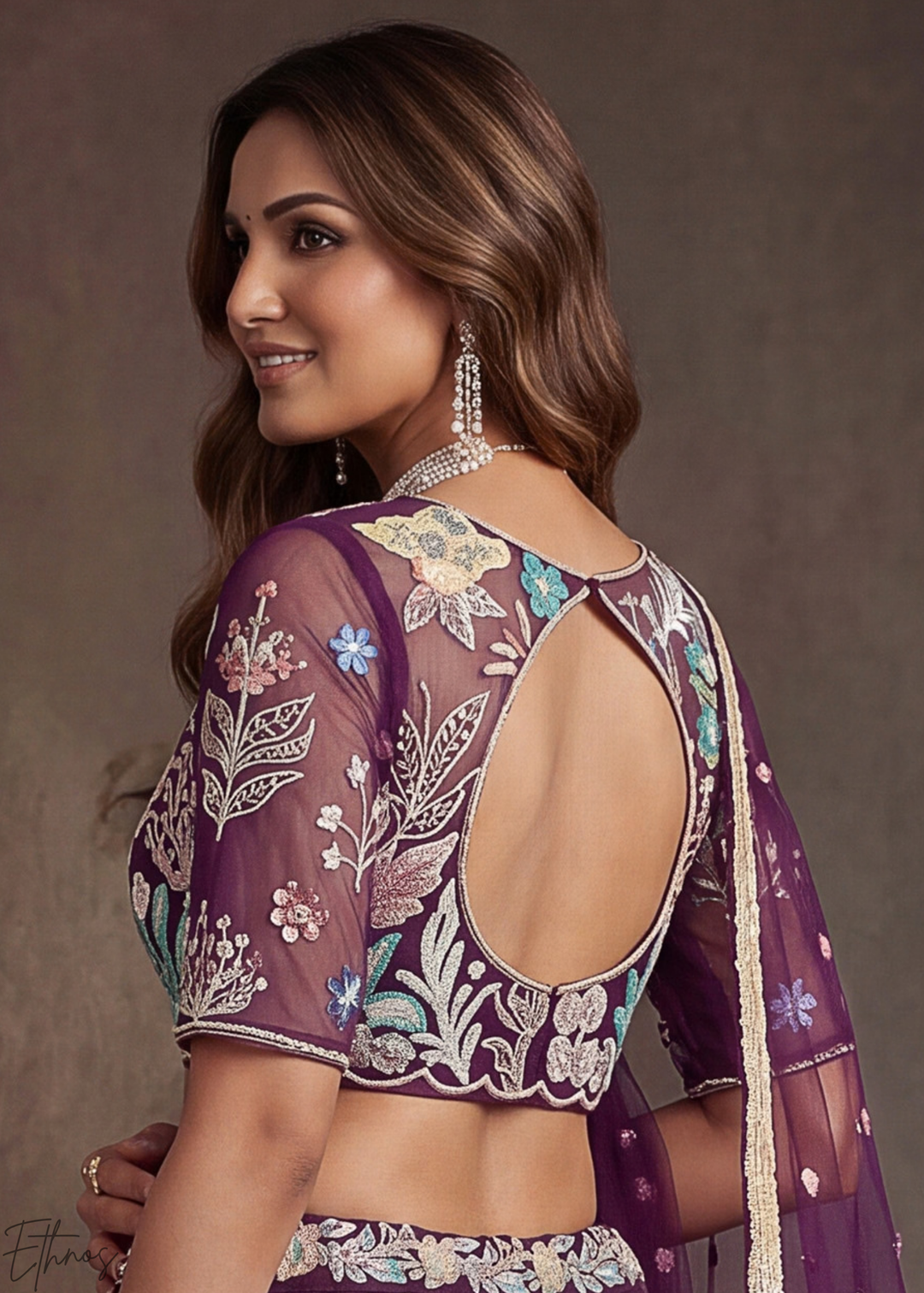 Wine Radiant Blossom Soft Net Lehenga Choli
