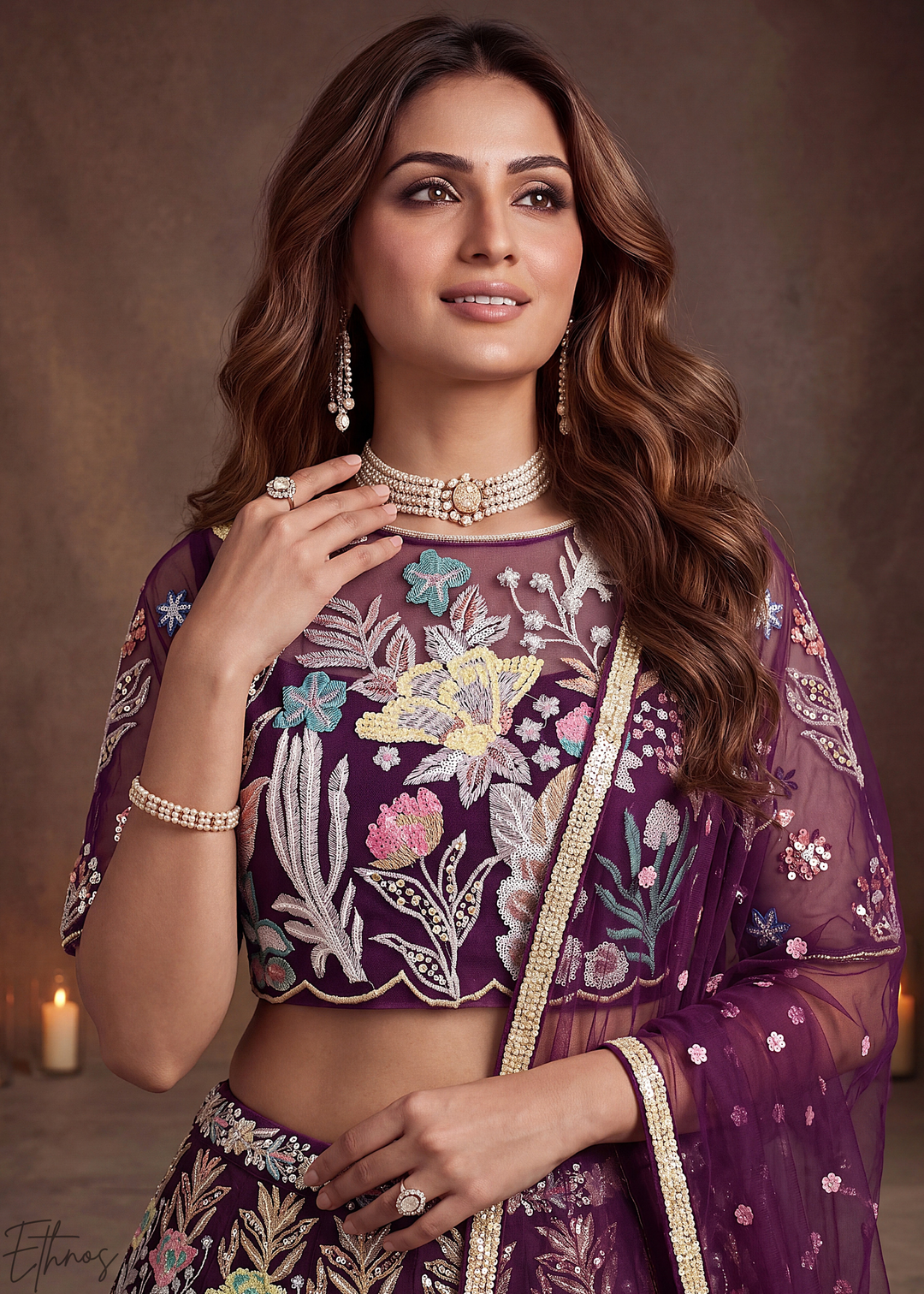 Wine Radiant Blossom Soft Net Lehenga Choli