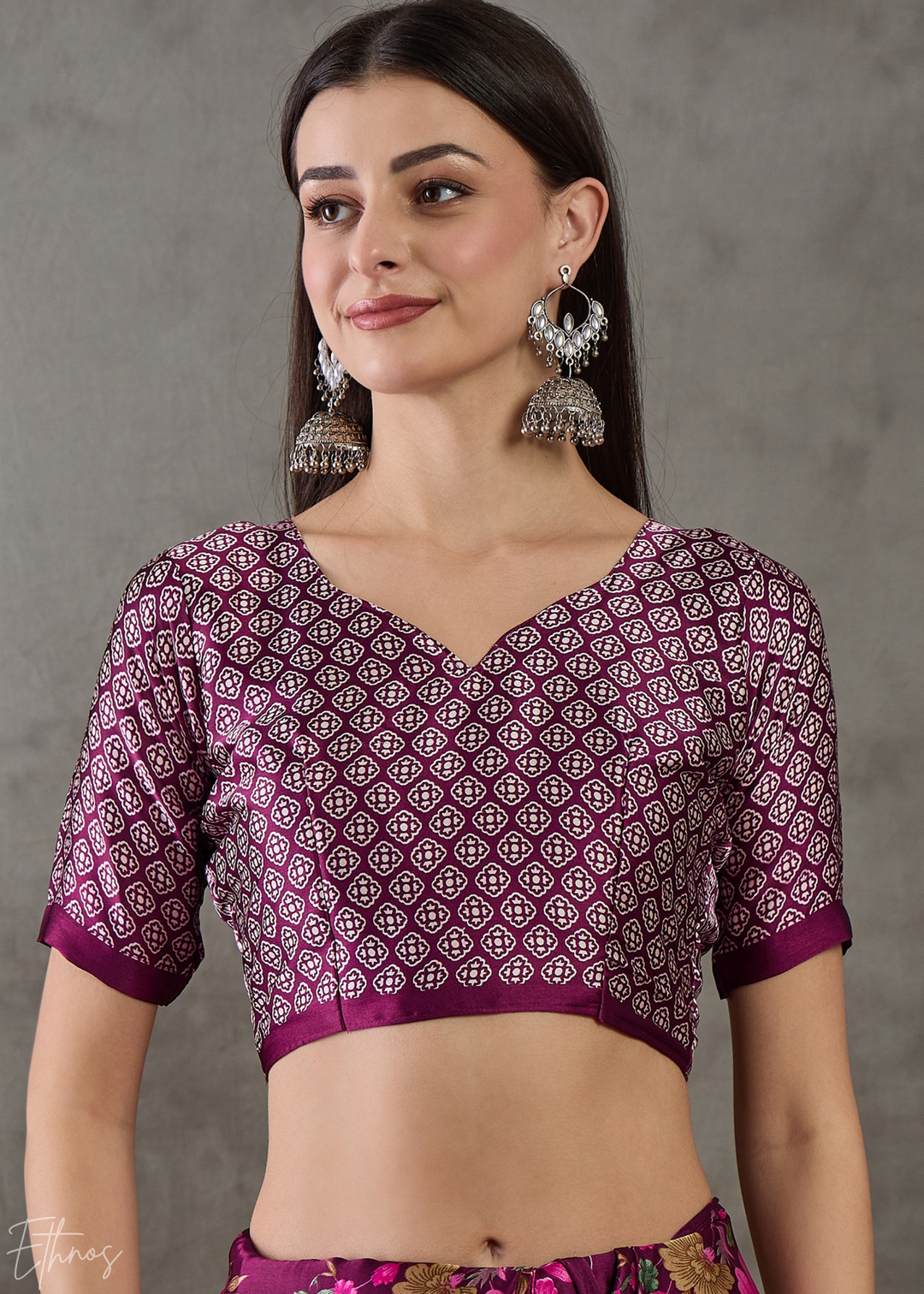 Wine Floral Striped Modal Silk Saree