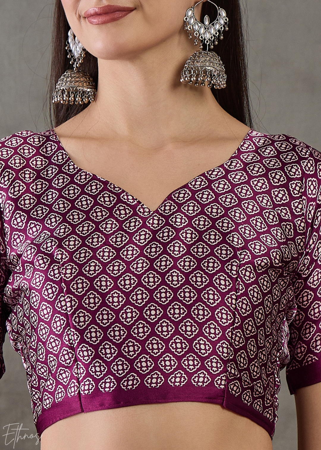 Wine Floral Striped Modal Silk Saree