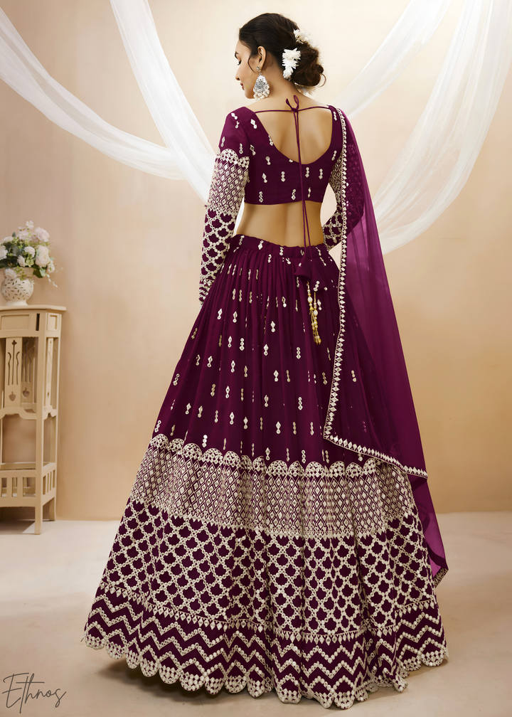 Wine Sequins Georgette Lehenga