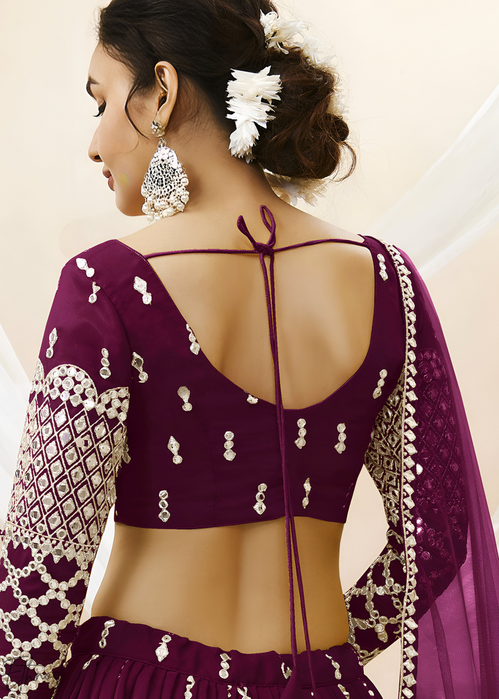 Wine Sequins Georgette Lehenga