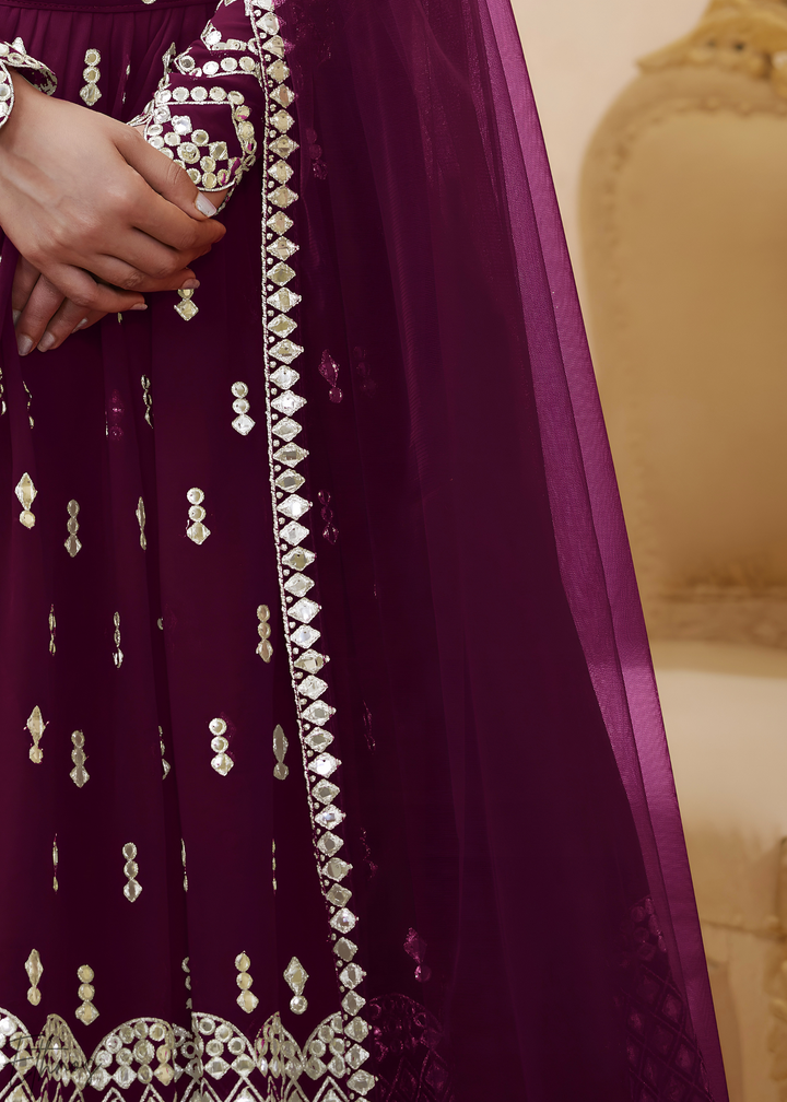 Wine Sequins Georgette Lehenga