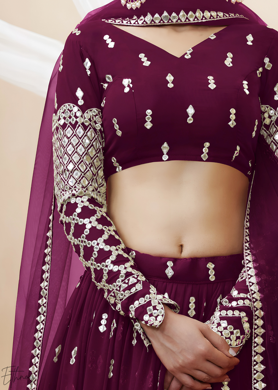 Wine Sequins Georgette Lehenga