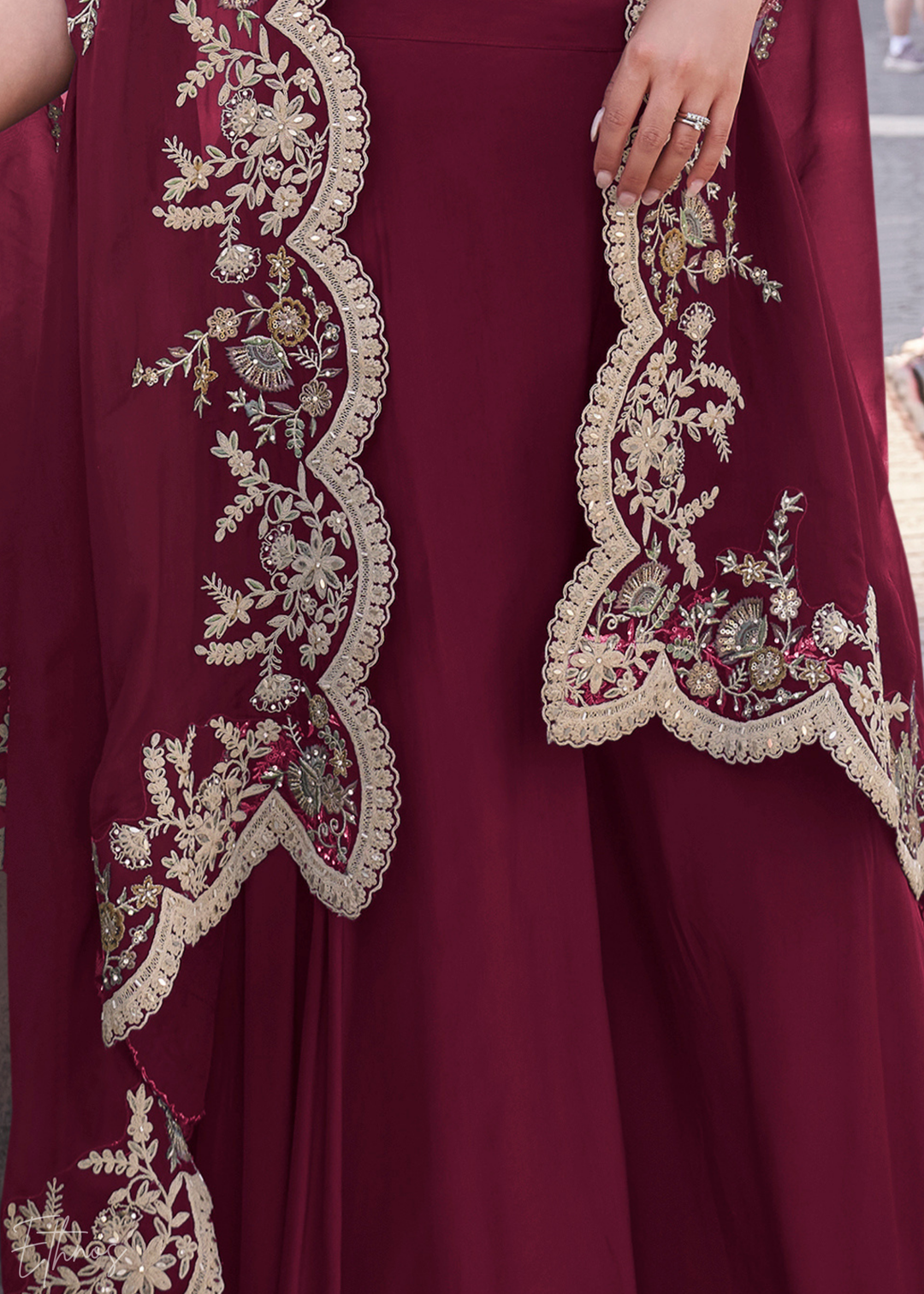 Wine Silk Shrug Choli Palazzo Suit