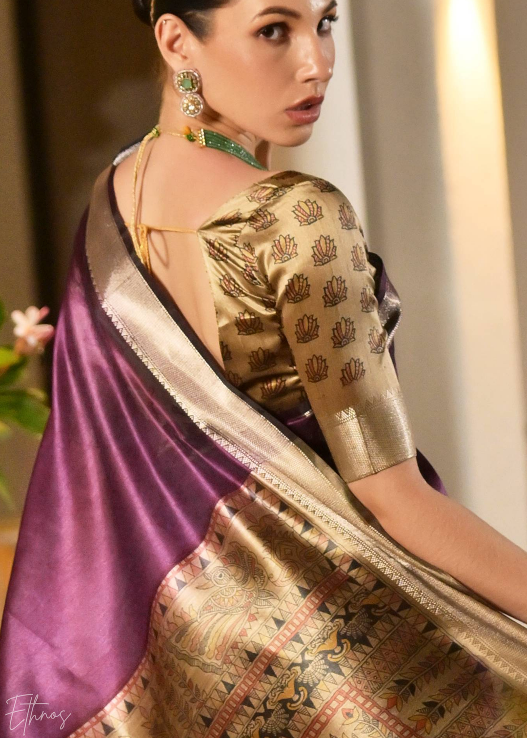 Wine Zari Tussar Silk Saree