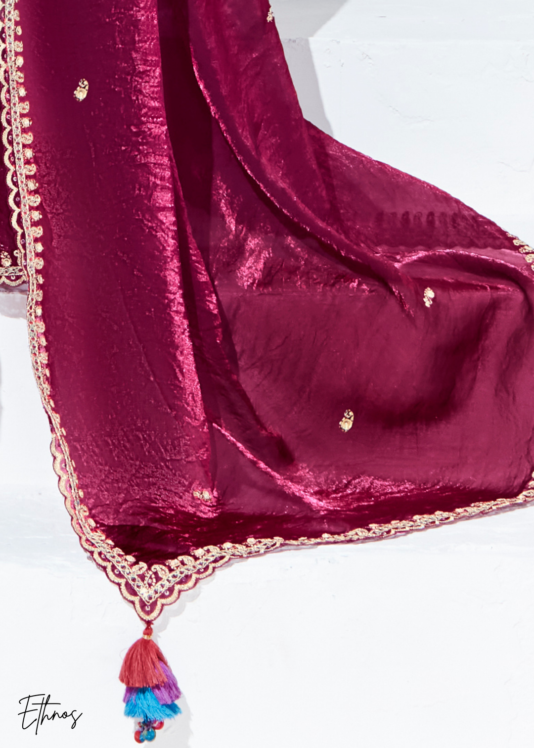 Wine Red Glass Tissue Organza Saree