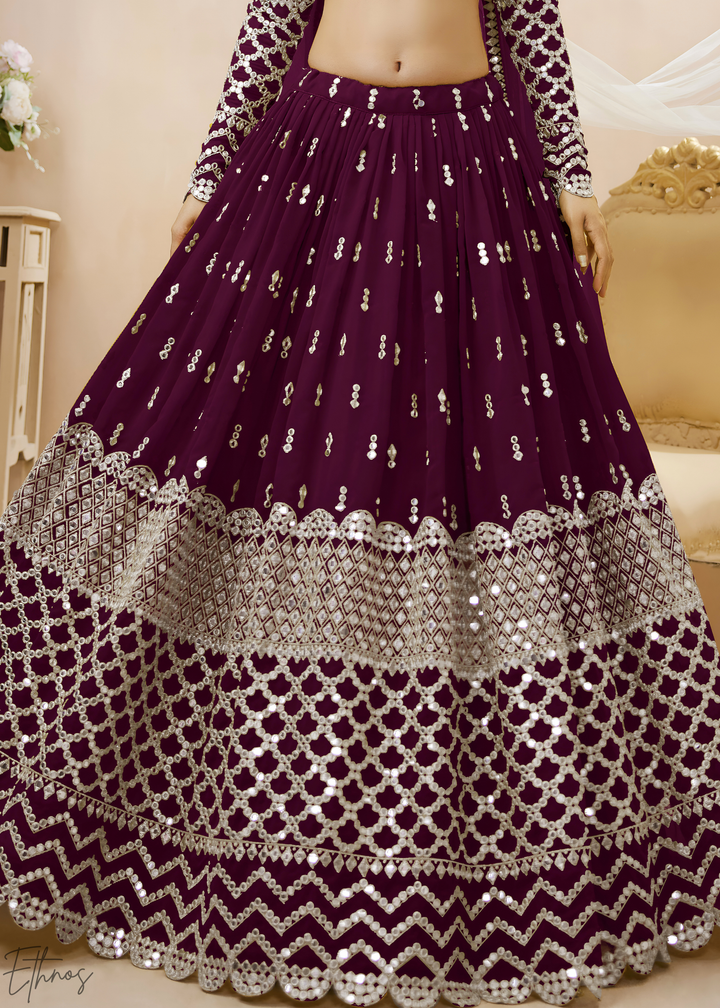 Wine Sequins Georgette Lehenga