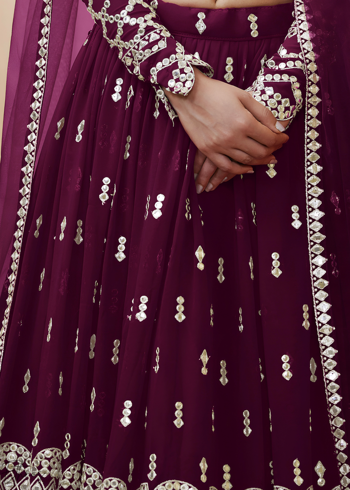Wine Sequins Georgette Lehenga