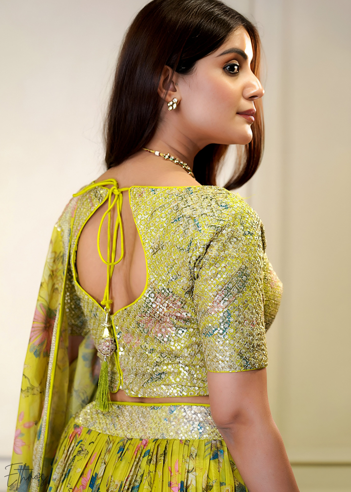 Yellow Botanical Bloom Organza Lehenga