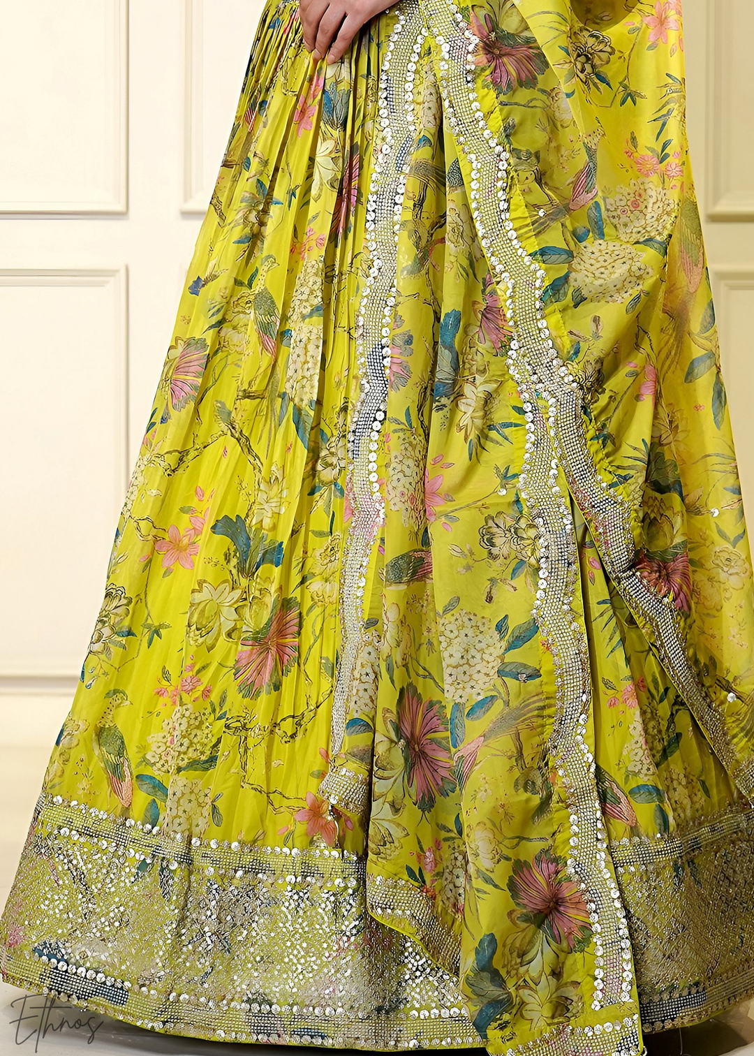 Yellow Botanical Bloom Organza Lehenga