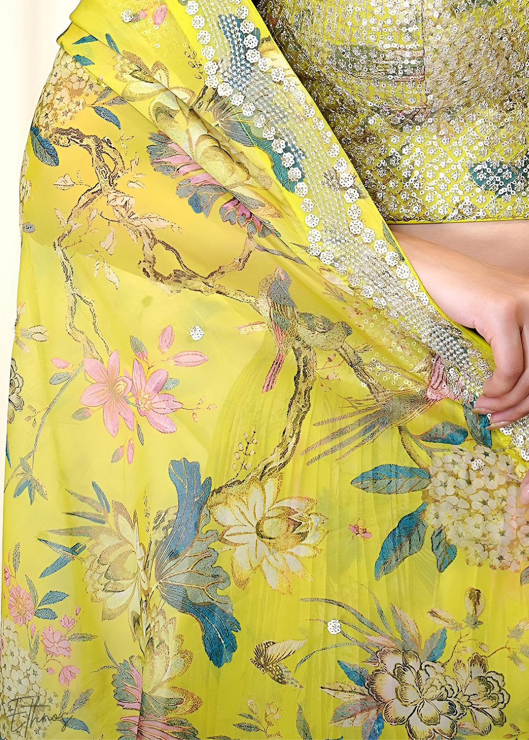 Yellow Botanical Bloom Organza Lehenga