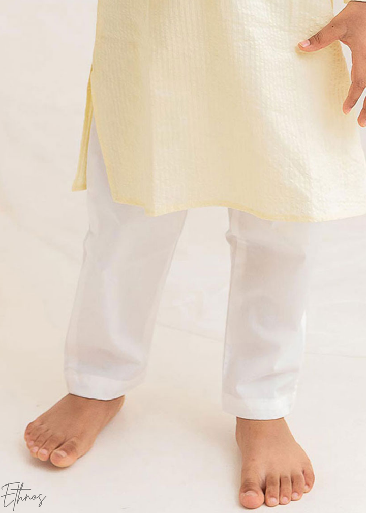 Yellow Elephant Embroidered Organic Cotton Striped Kurta Pajama Set