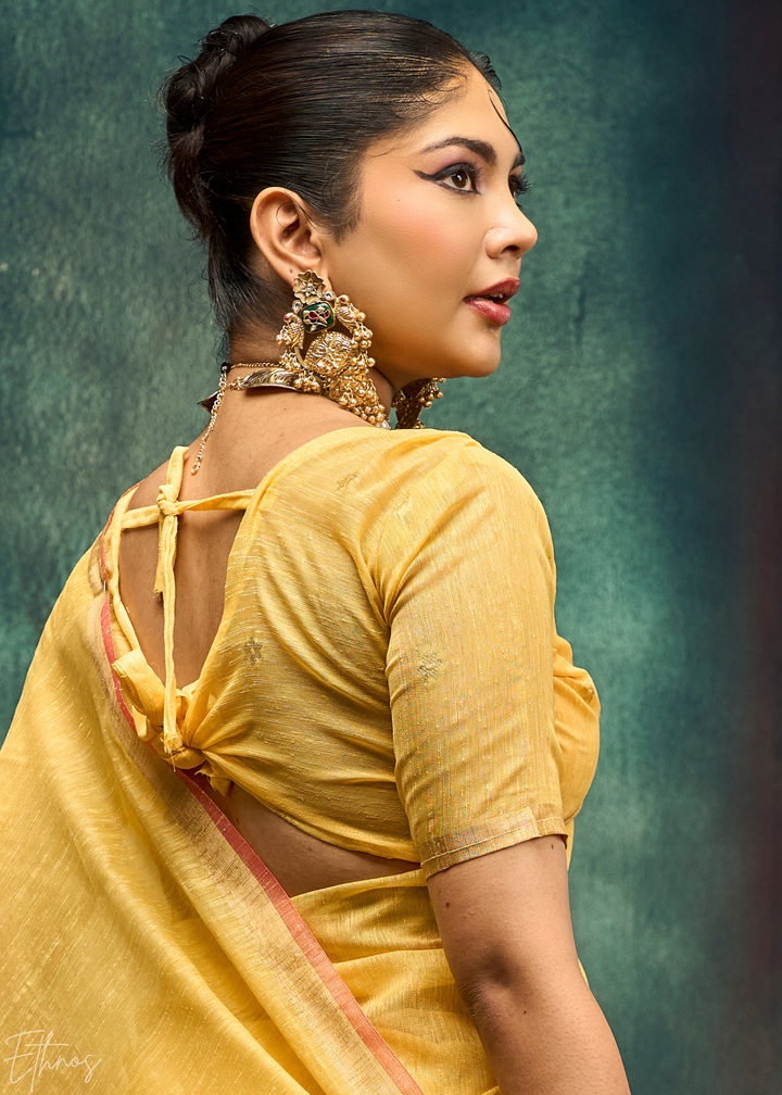 Yellow Flora Pallu Munga Silk Saree