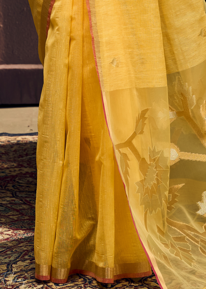 Yellow Flora Pallu Munga Silk Saree