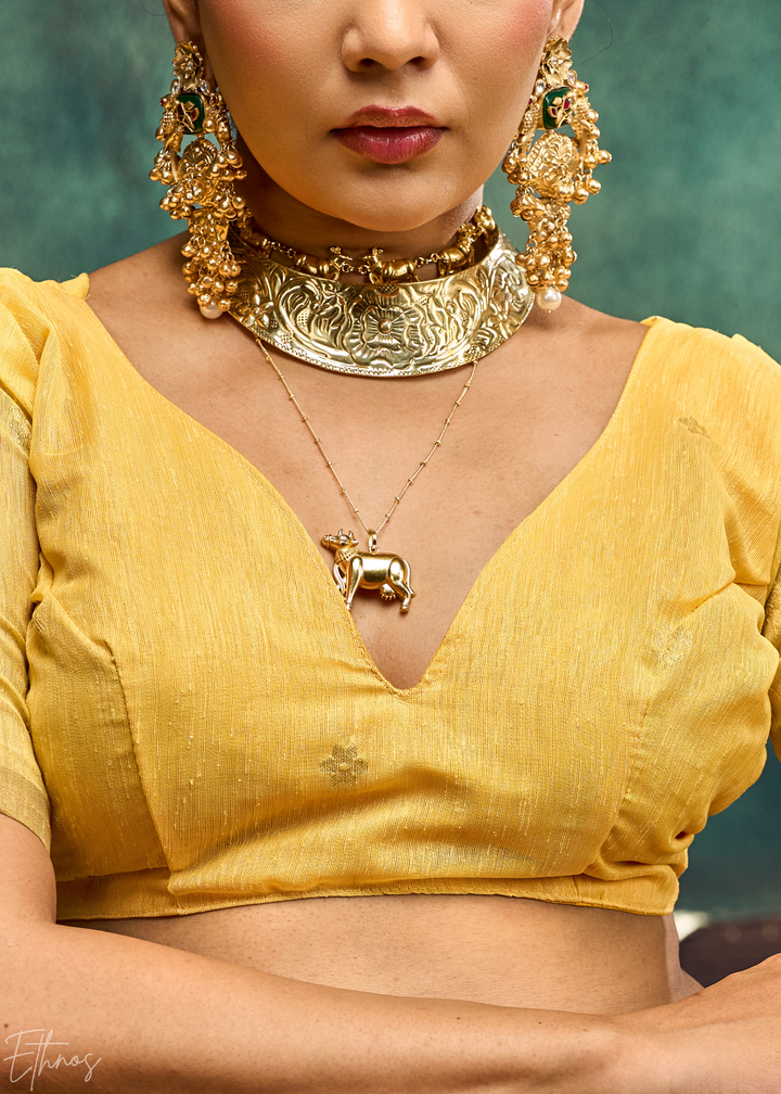 Yellow Flora Pallu Munga Silk Saree