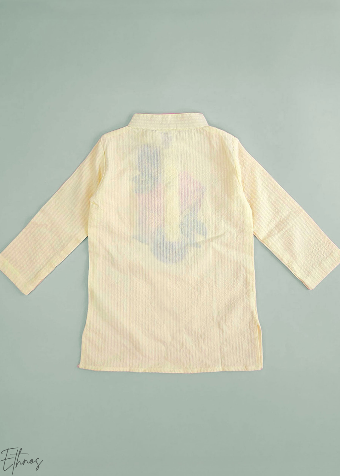 Yellow Floral Embroidered Organic Cotton Striped Kurta Pajama Set