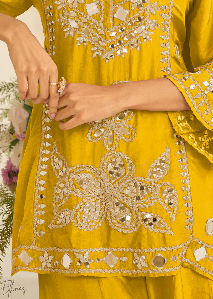 Mustard Yellow Mirror Chinon Palazzo Suit
