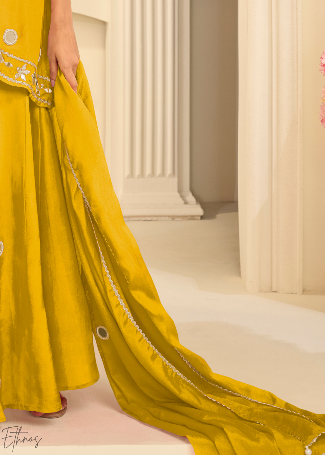 Mustard Yellow Mirror Chinon Palazzo Suit
