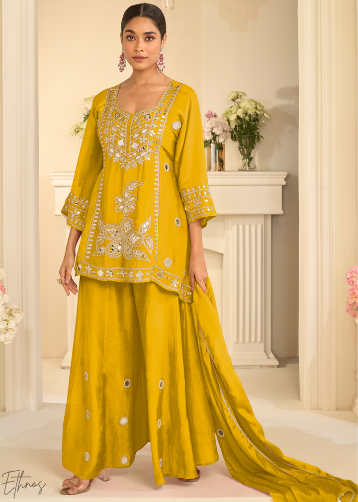 Mustard Yellow Mirror Chinon Palazzo Suit
