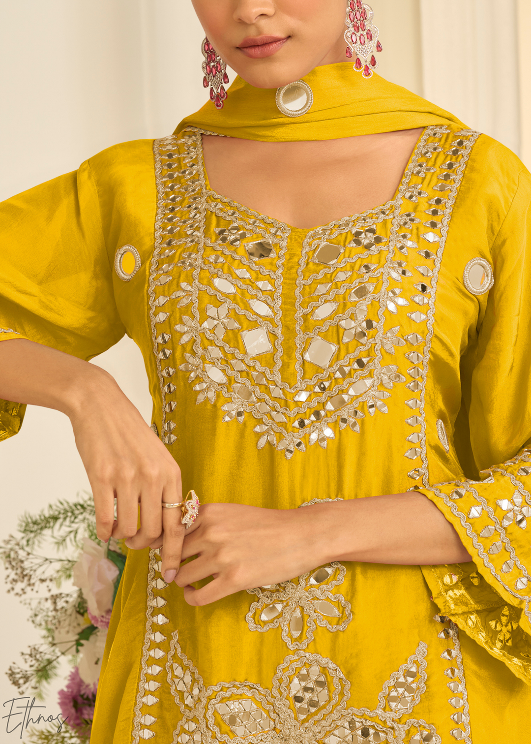 Mustard Yellow Mirror Chinon Palazzo Suit