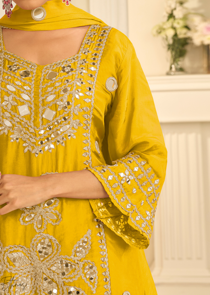 Mustard Yellow Mirror Chinon Palazzo Suit