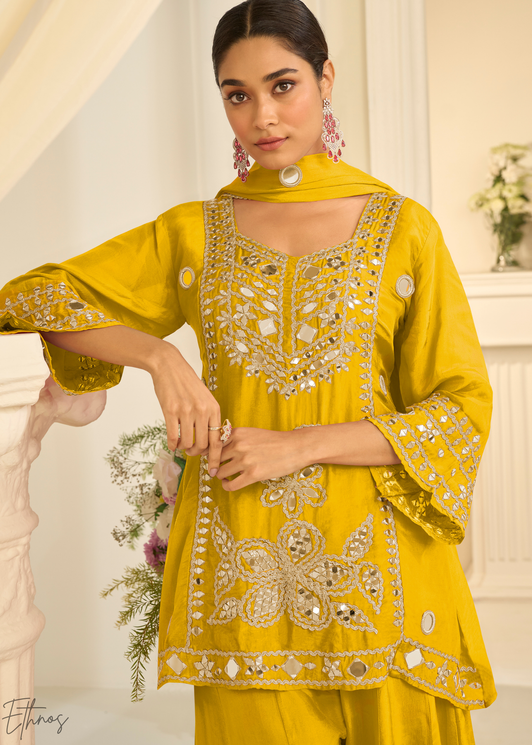 Mustard Yellow Mirror Chinon Palazzo Suit