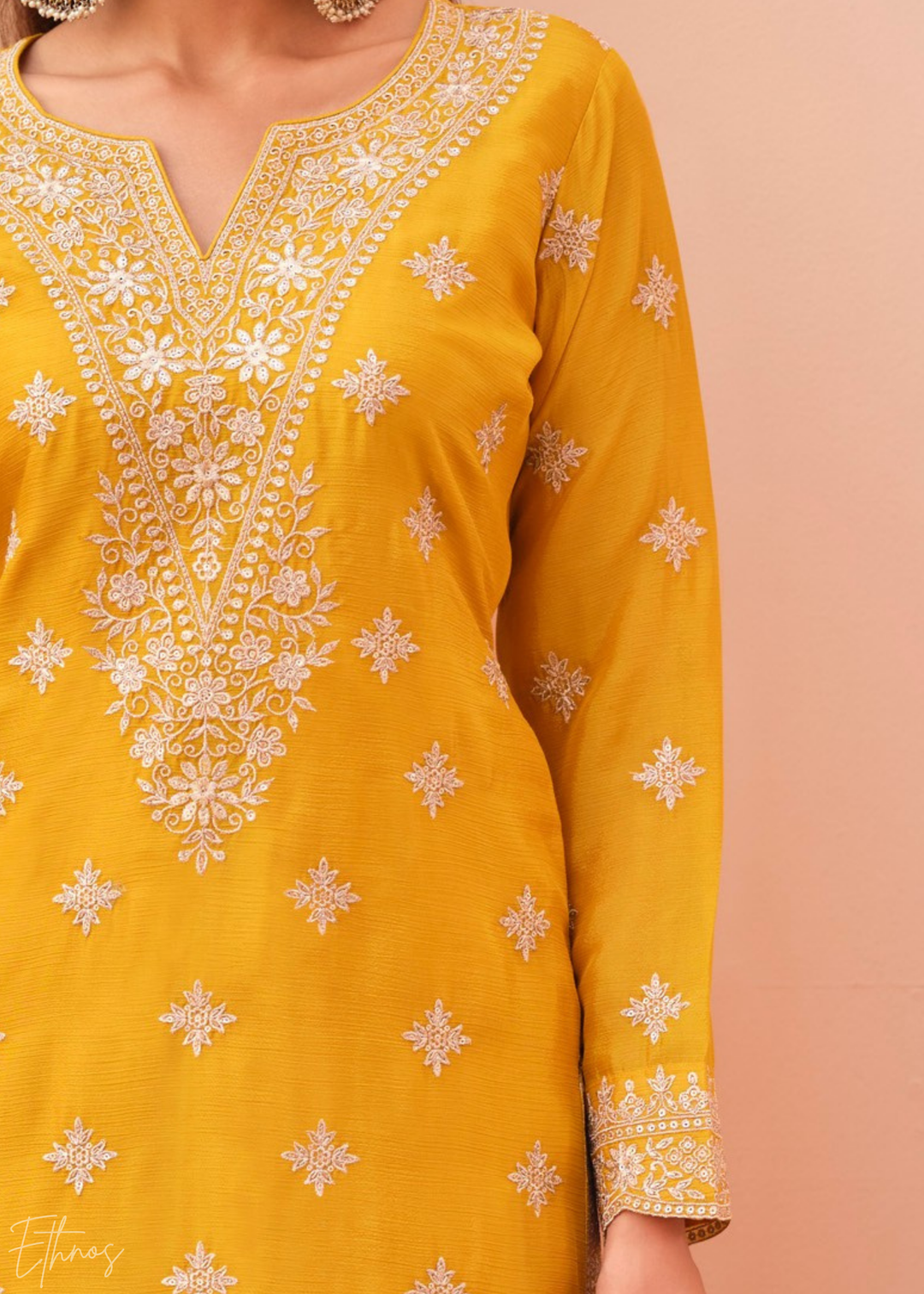Yellow Multi-colored Chinon Palazzo Suit