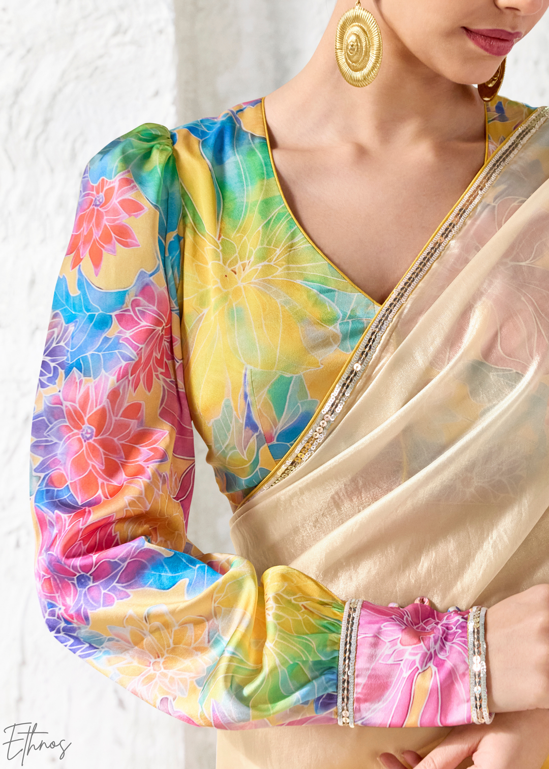 Yellow Ombre Floral Border Organza Silk Saree