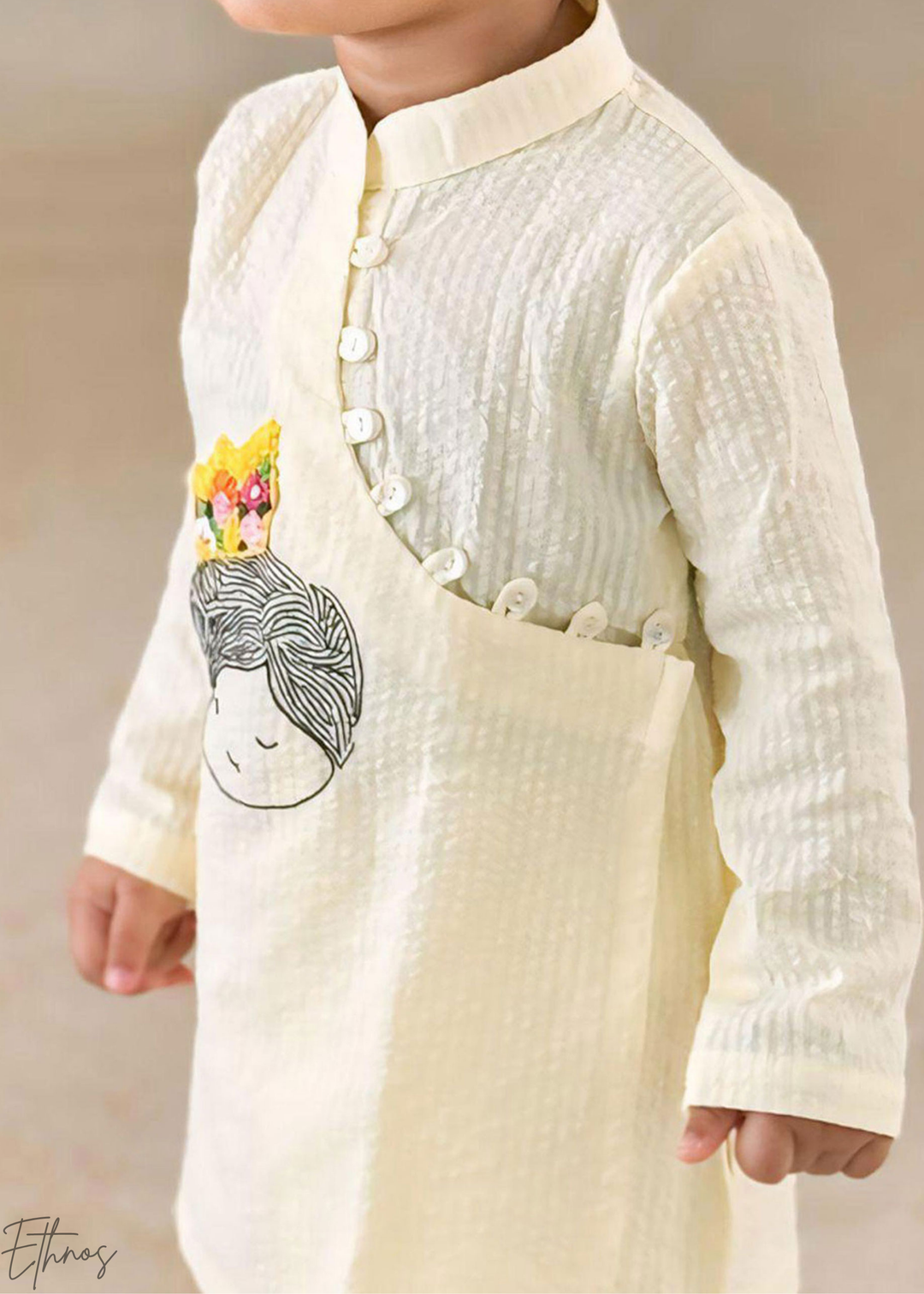 Yellow Prince Embroidered Organic Cotton Striped Kurta Pajama Set