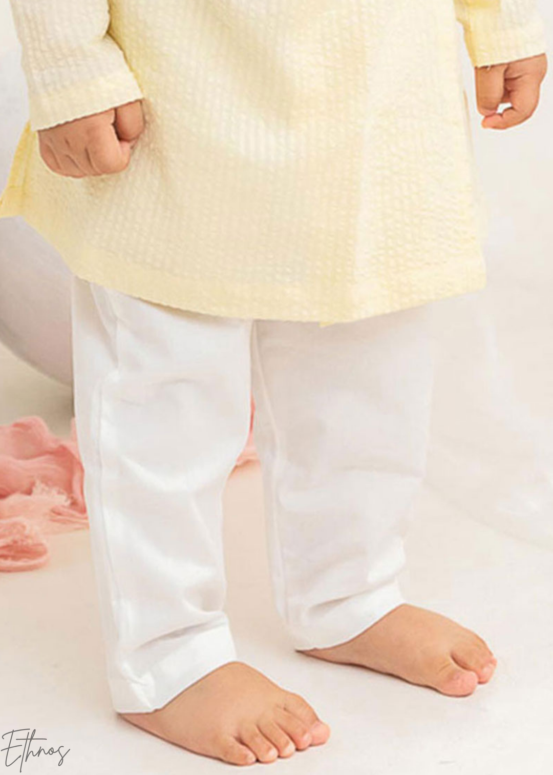 Yellow Prince Embroidered Organic Cotton Striped Kurta Pajama Set