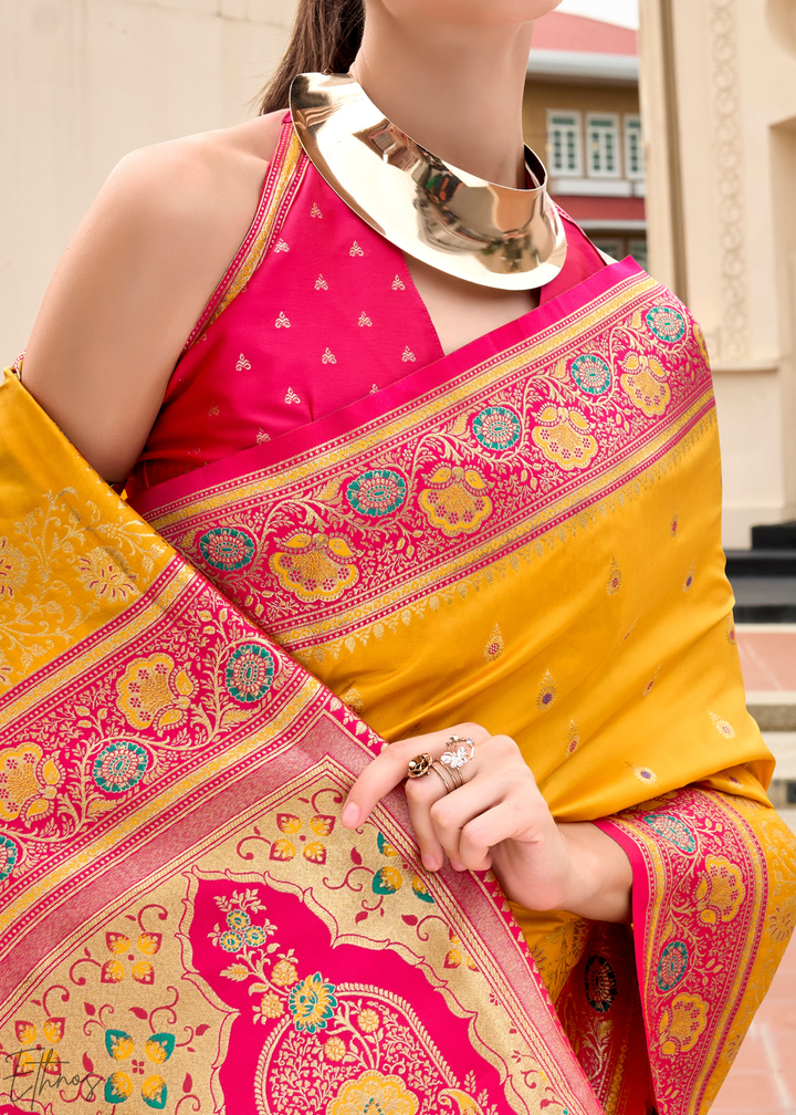 Yellow Banarasi Silk  Saree