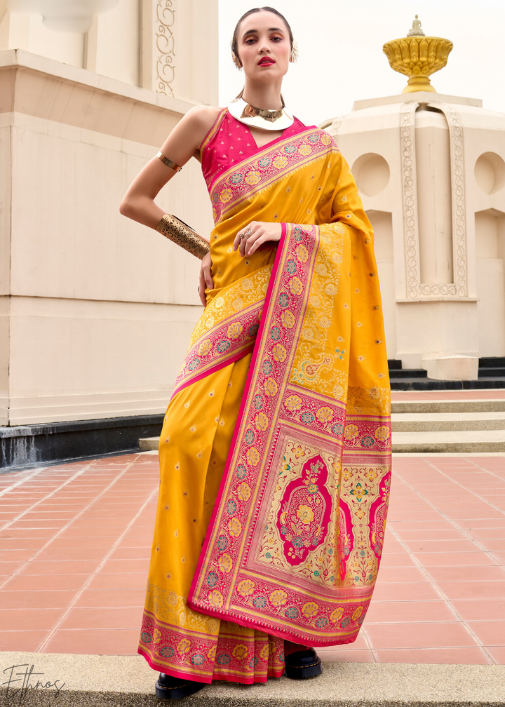 Yellow Banarasi Silk  Saree