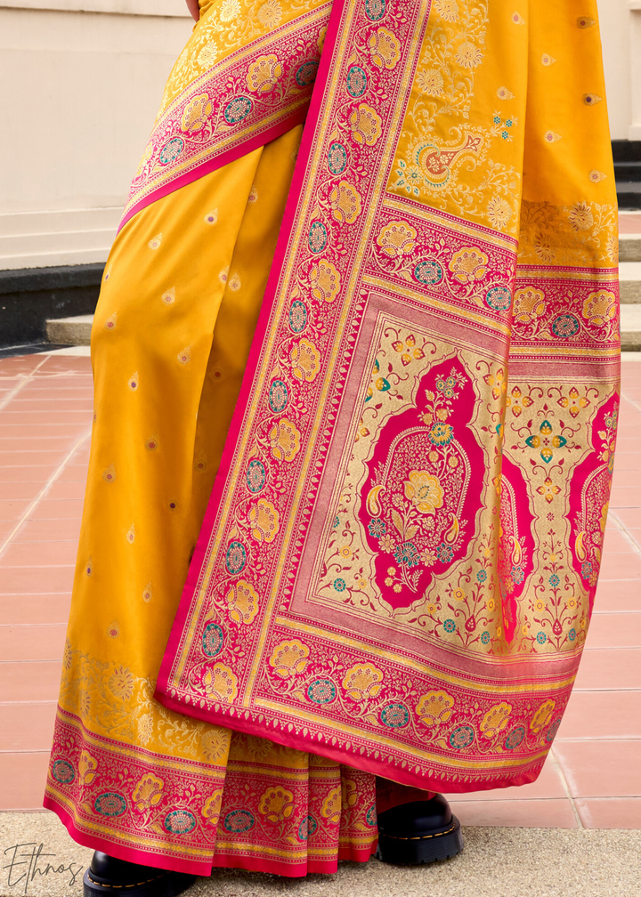 Yellow Banarasi Silk  Saree