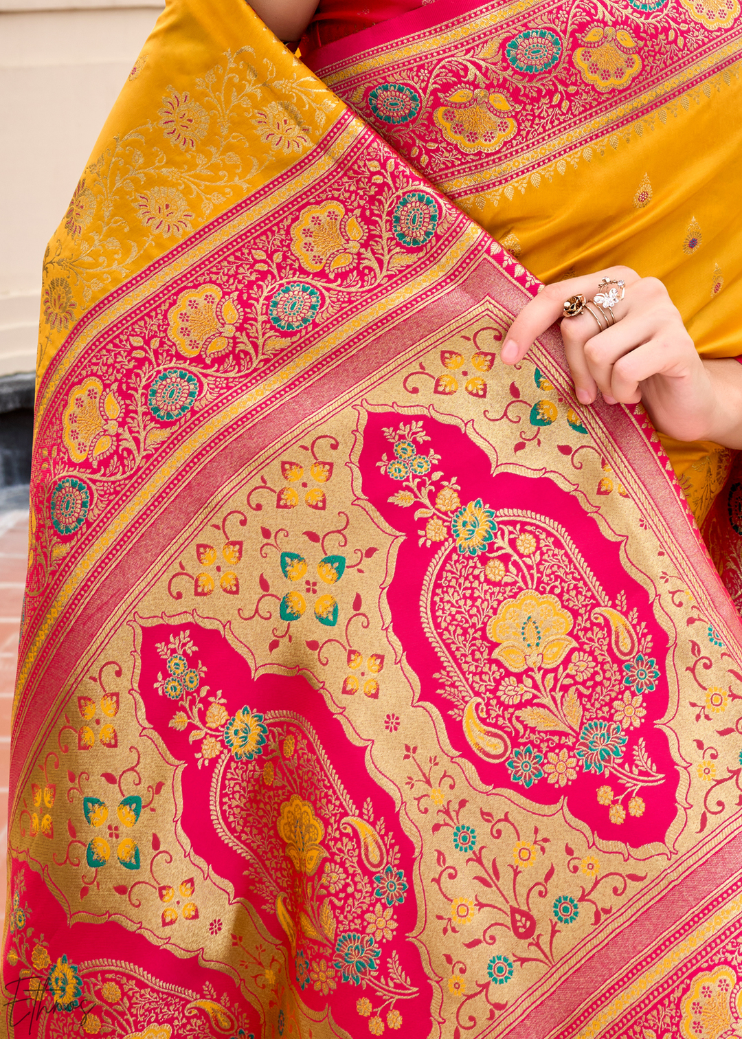Yellow Banarasi Silk  Saree