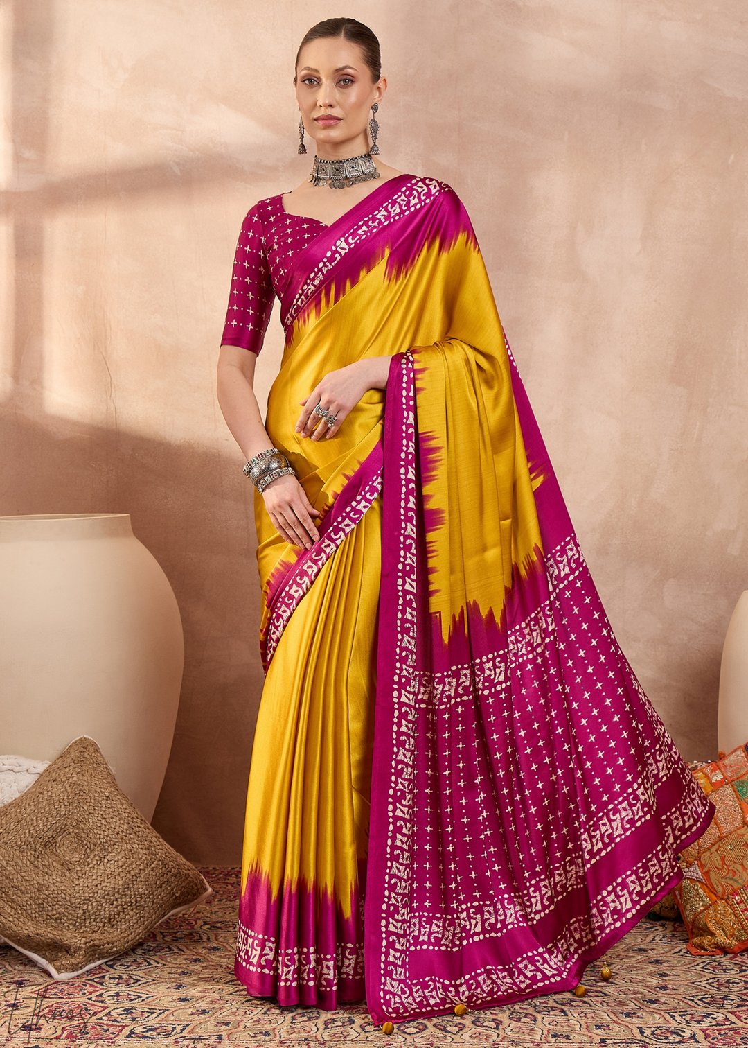 Yellow Sapphire Modal Silk Bandhani Border Saree