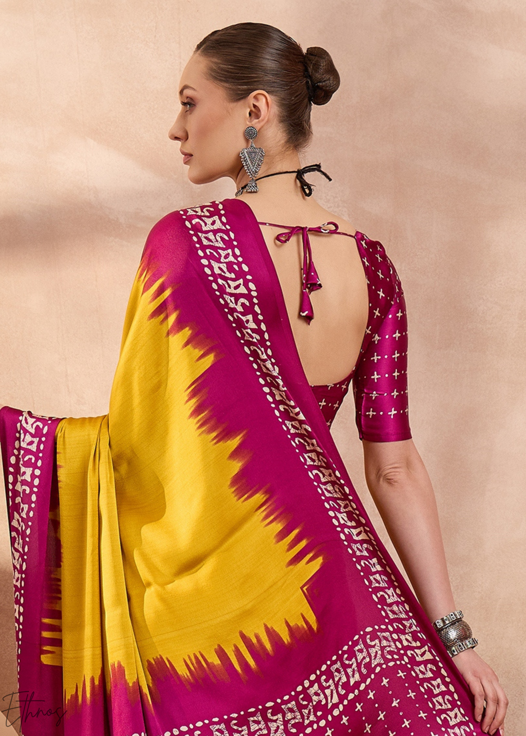 Yellow Sapphire Modal Silk Bandhani Border Saree