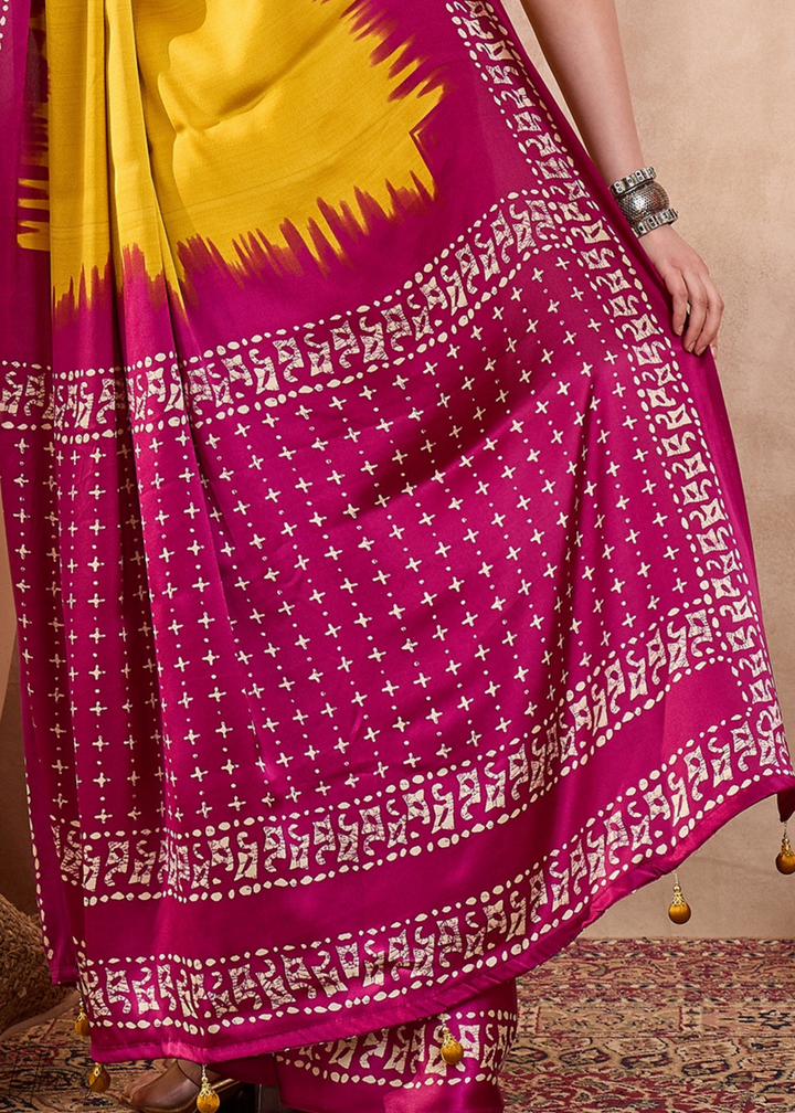 Yellow Sapphire Modal Silk Bandhani Border Saree
