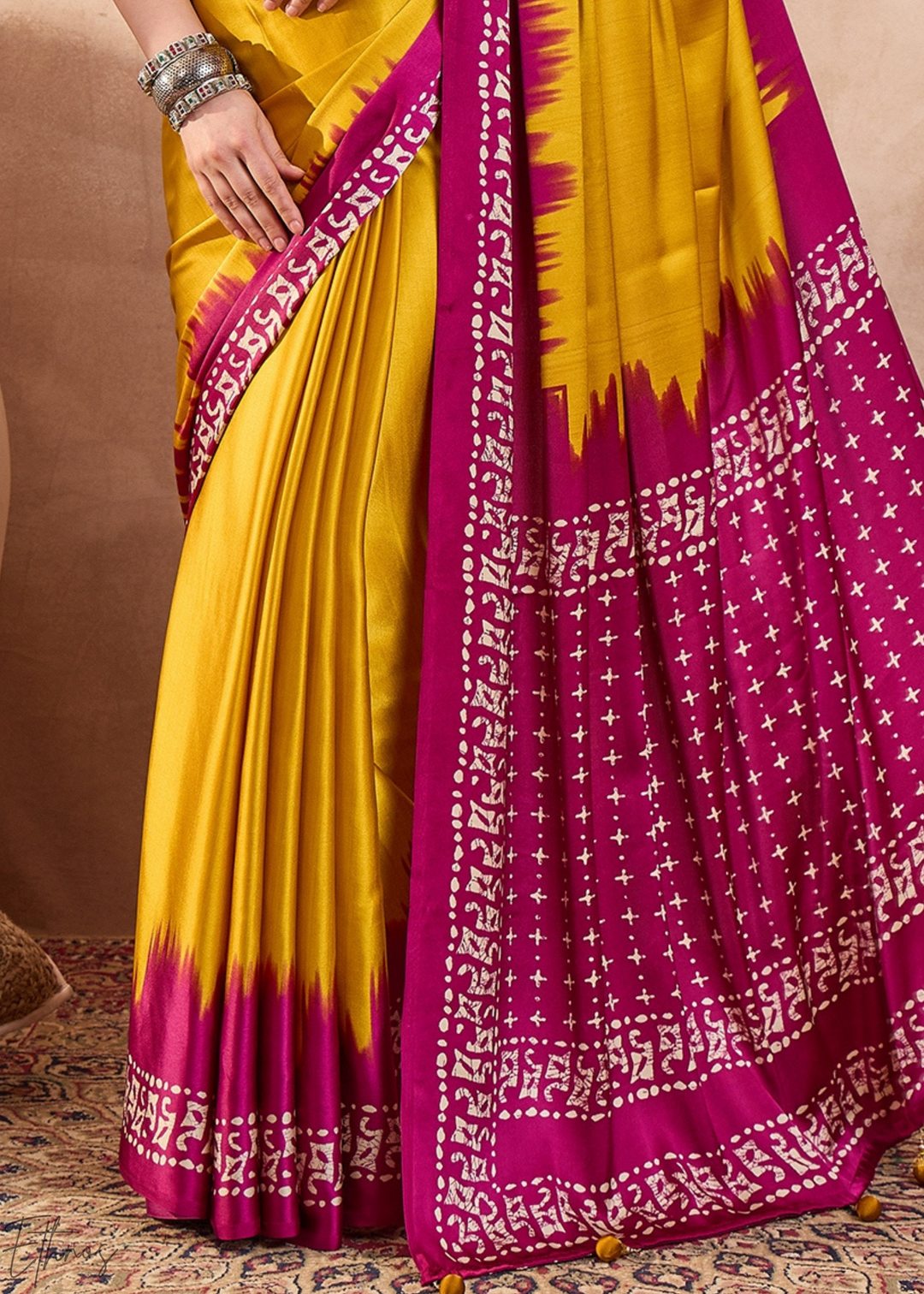 Yellow Sapphire Modal Silk Bandhani Border Saree