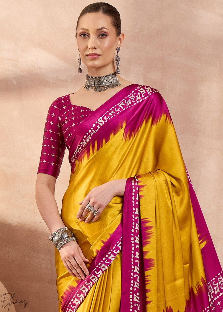 Yellow Sapphire Modal Silk Bandhani Border Saree