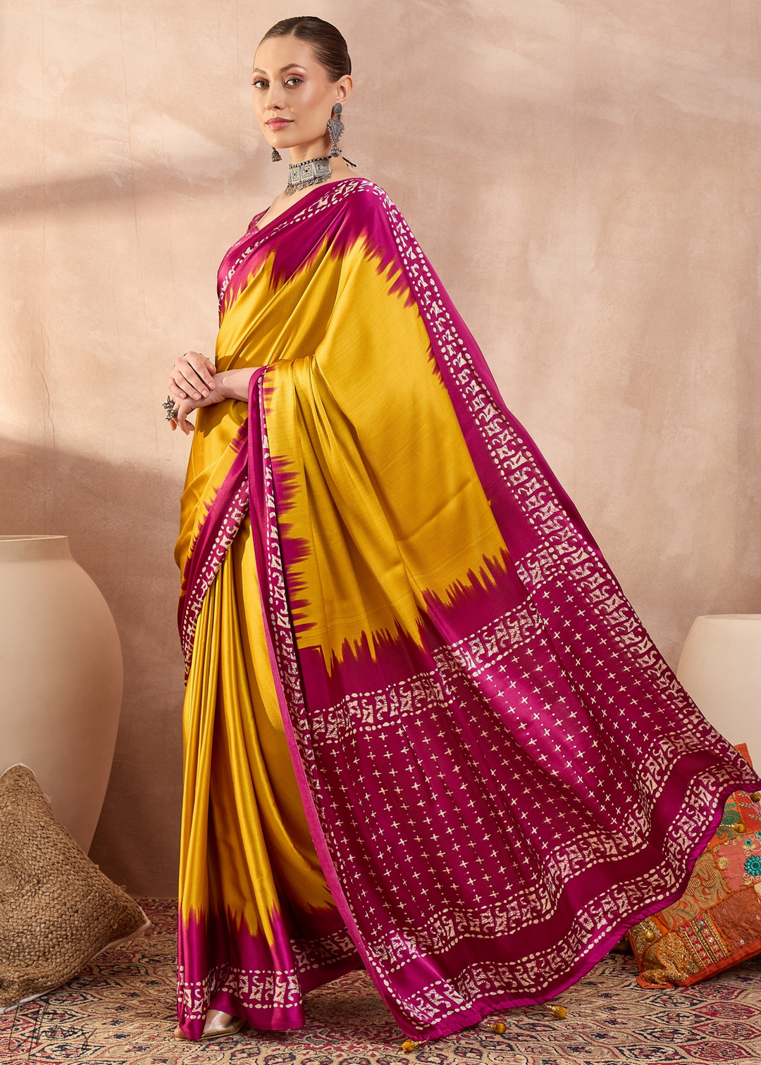 Yellow Sapphire Modal Silk Bandhani Border Saree