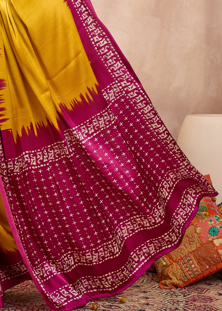 Yellow Sapphire Modal Silk Bandhani Border Saree