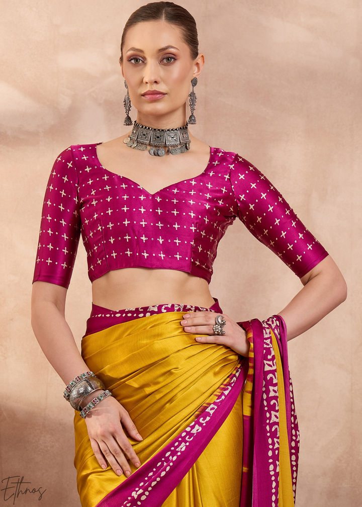 Yellow Sapphire Modal Silk Bandhani Border Saree