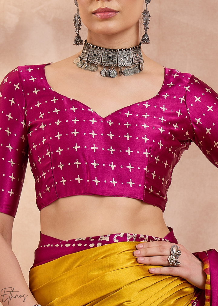Yellow Sapphire Modal Silk Bandhani Border Saree