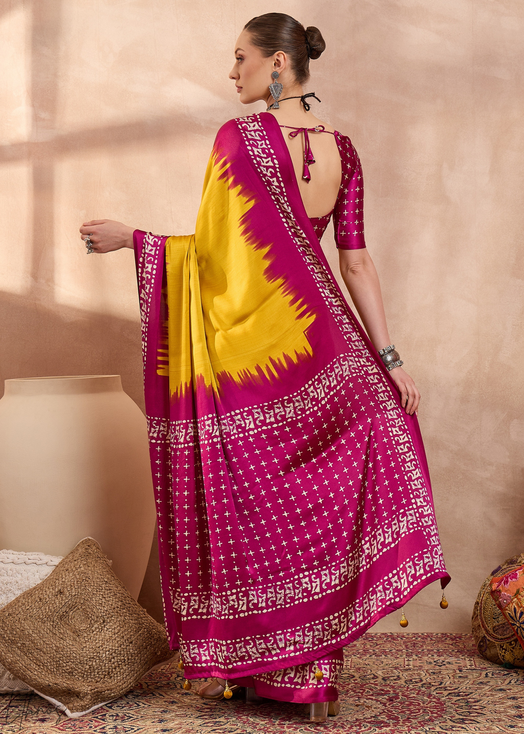 Yellow Sapphire Modal Silk Bandhani Border Saree